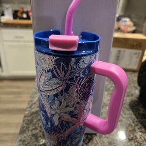 Simply Southern Blue and Pink Crab And STAal Insulated Tumbler with Handle